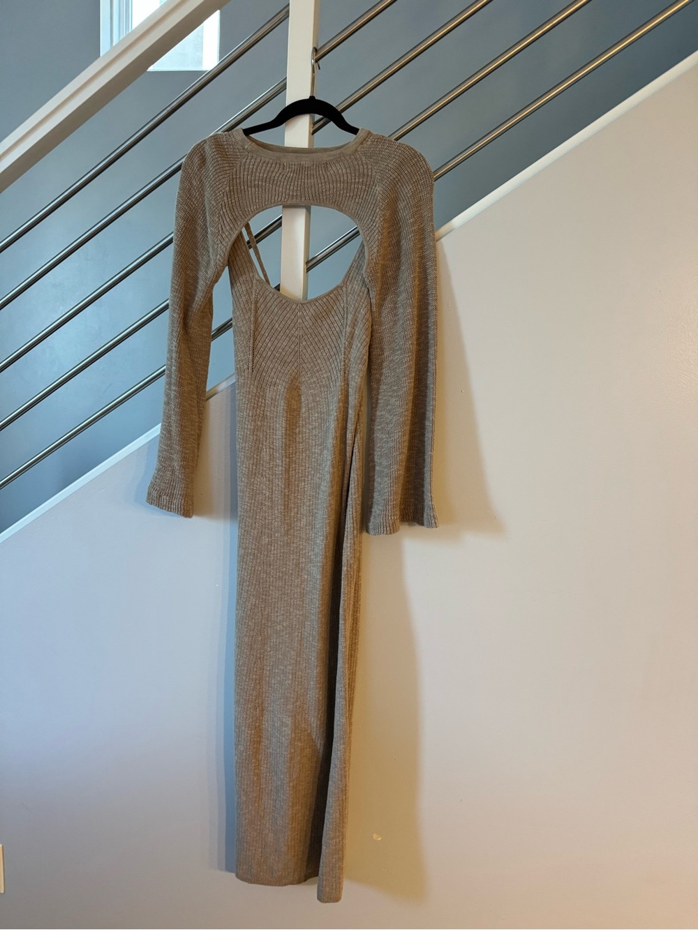 Free People Taupe Ribbed with detached shoulder sleeve cover Midi Dress